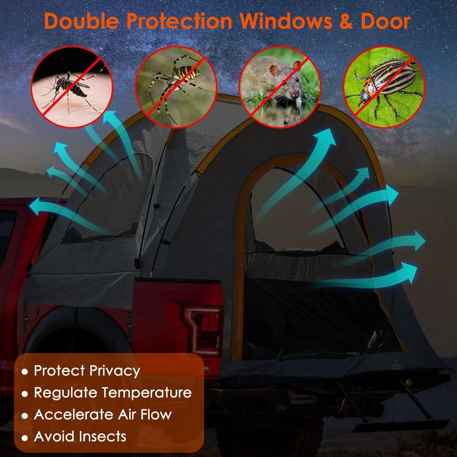 Truck Bed Tent Waterproof Windproof Pickup Truck Tent with Carry Bag