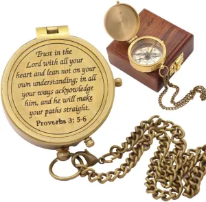Trust in The Lord, Proverbs 3: 5-6, Solid Brass Directional Engraved Compass, Baptism Gifts for Boys Girls, First Communion, Christian Gifts for Men, First Confirmation Gifts for Boys Catholic Gifts