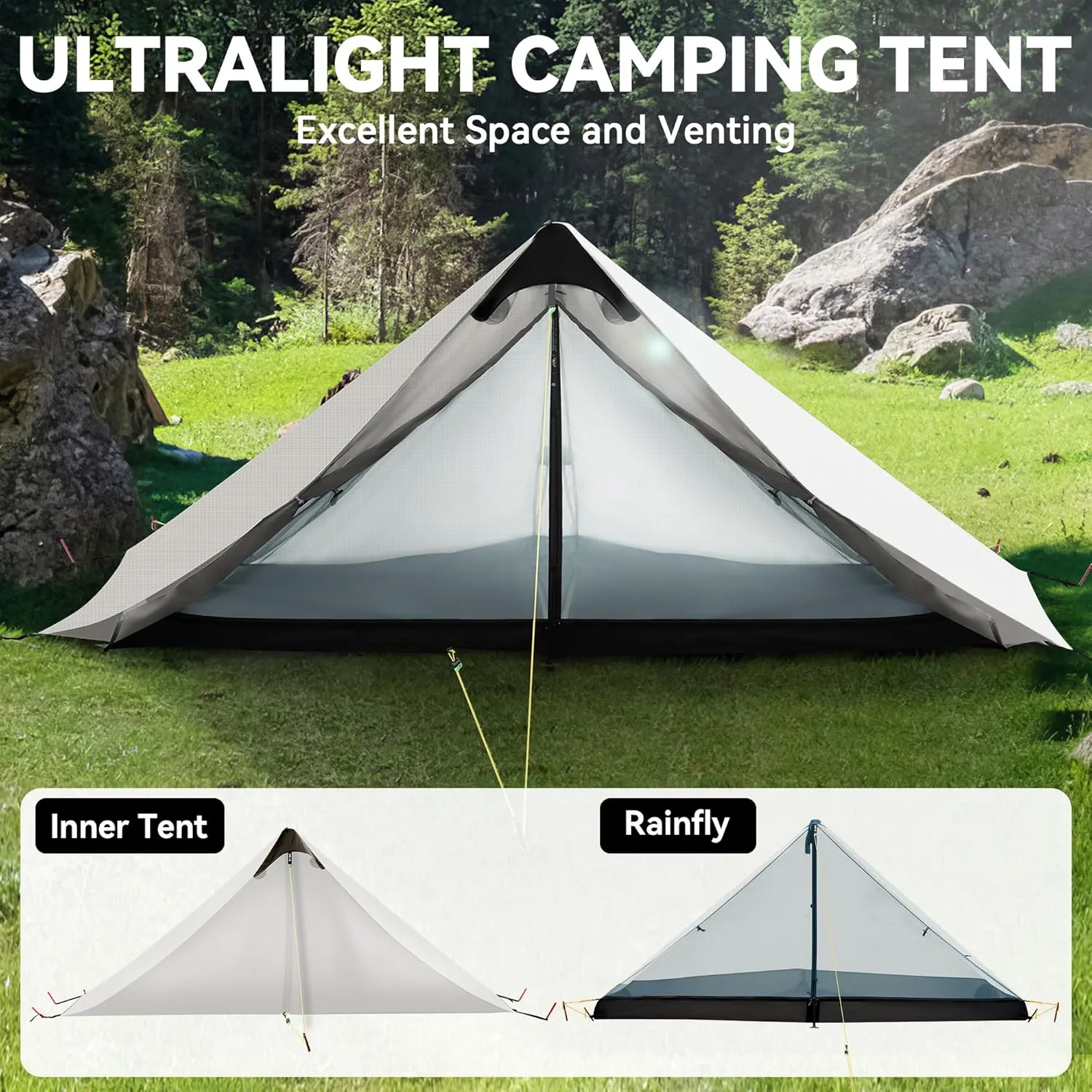 Ultralight Tent 3-Season Backpacking Tent 1 Person/2 Person Camping Tent, Outdoor Lightweight LanShan Camping Tent Shelter, Perfect for Camping, Trekking, Climbing, Hiking