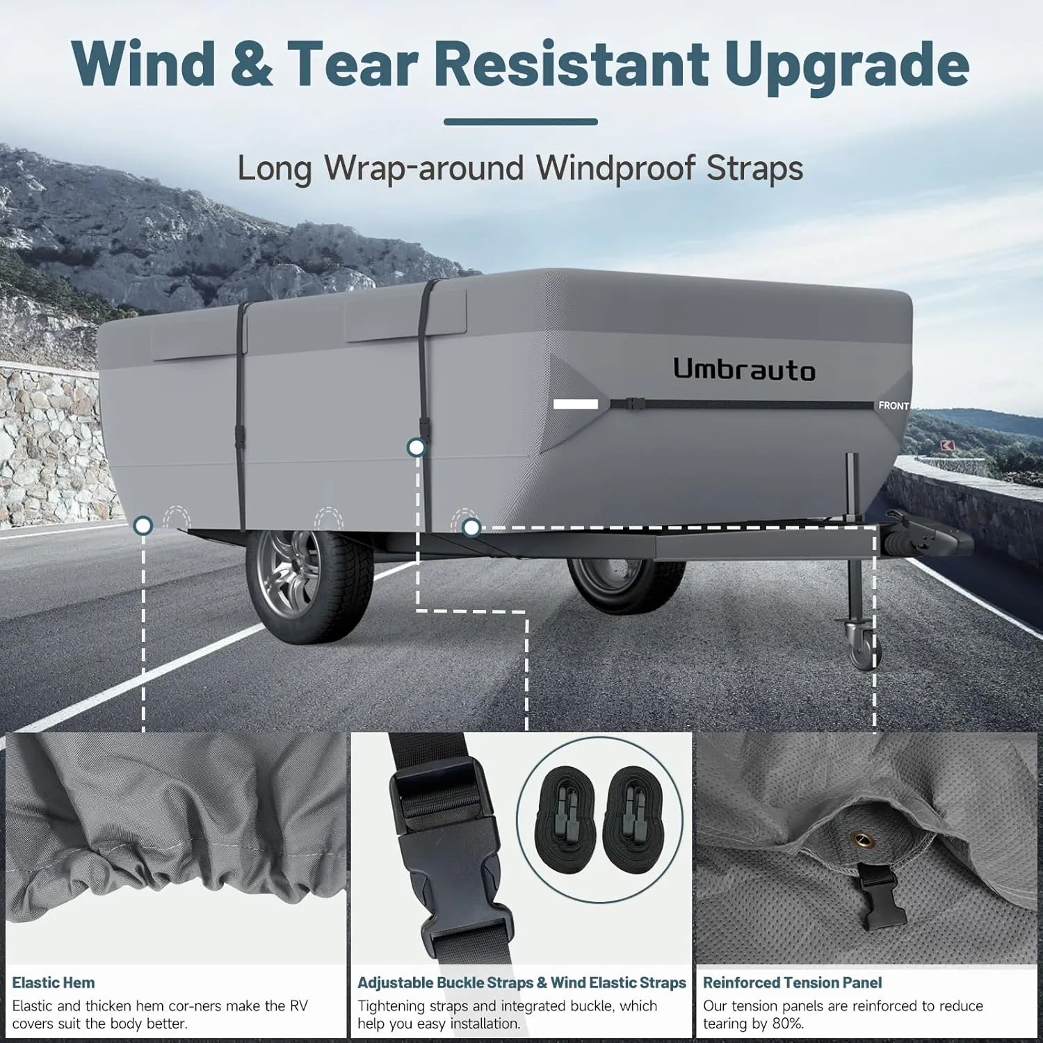 Umbrauto Pop Up Folding Camper Cover Fits 12'-14', Upgraded 7 Layers Top Tent Trailer Cover Waterproof Extra Thick Polypropylene Breathable Ripstop Pop Up Folding Trailer Cover