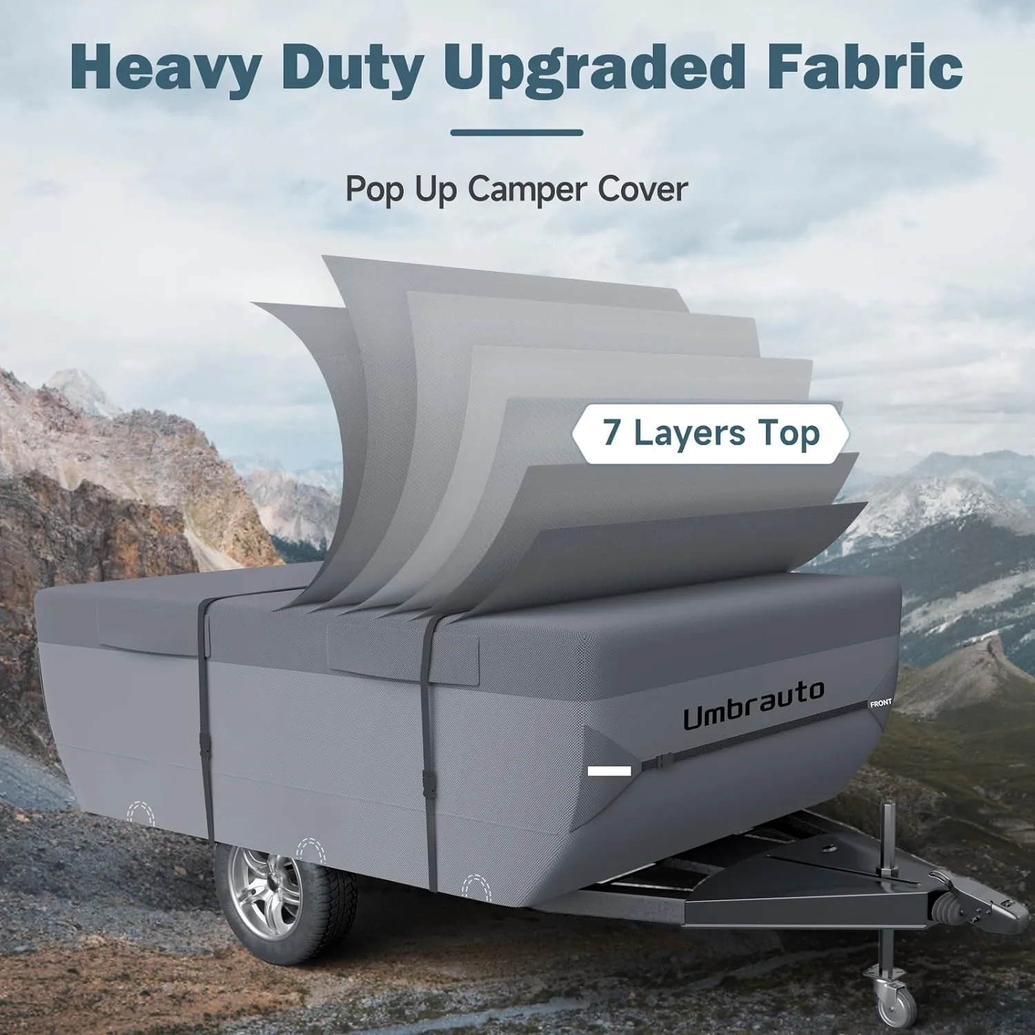 Umbrauto Pop Up Folding Camper Cover Fits 12'-14', Upgraded 7 Layers Top Tent Trailer Cover Waterproof Extra Thick Polypropylene Breathable Ripstop Pop Up Folding Trailer Cover