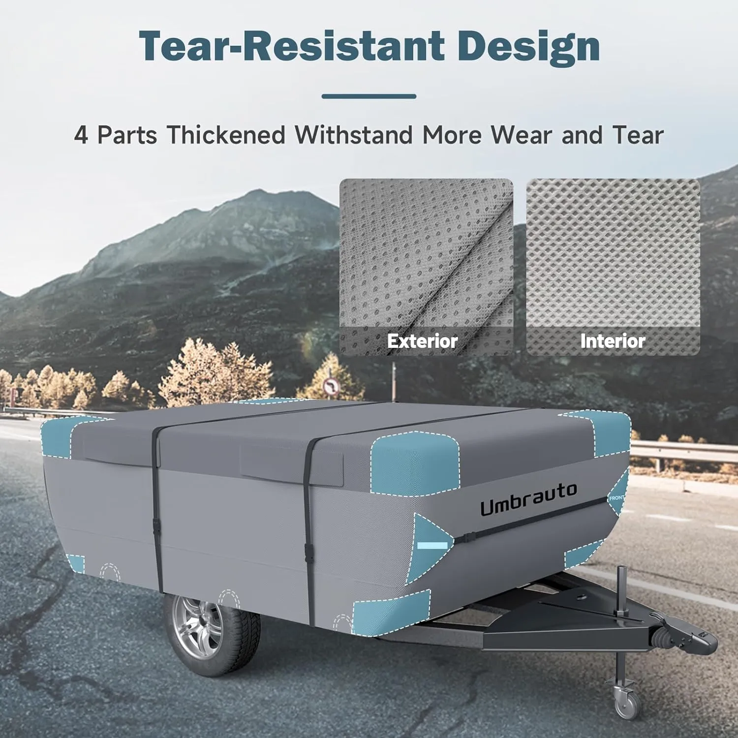 Umbrauto Pop Up Folding Camper Cover Fits 12'-14', Upgraded 7 Layers Top Tent Trailer Cover Waterproof Extra Thick Polypropylene Breathable Ripstop Pop Up Folding Trailer Cover