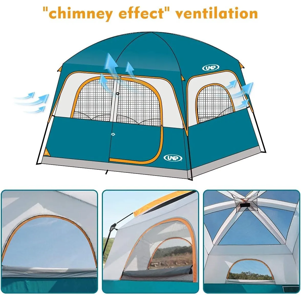 UNP Tents 6 Person Waterproof Windproof Easy Setup,Double Layer Family Camping Tent with 1 Mesh Door & 5 Large Mesh Windows -10'X9'X78in(H)