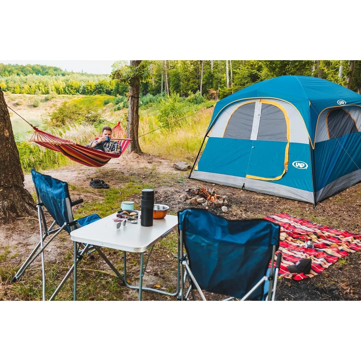UNP Tents 6 Person Waterproof Windproof Easy Setup,Double Layer Family Camping Tent with 1 Mesh Door & 5 Large Mesh Windows -10'X9'X78in(H)