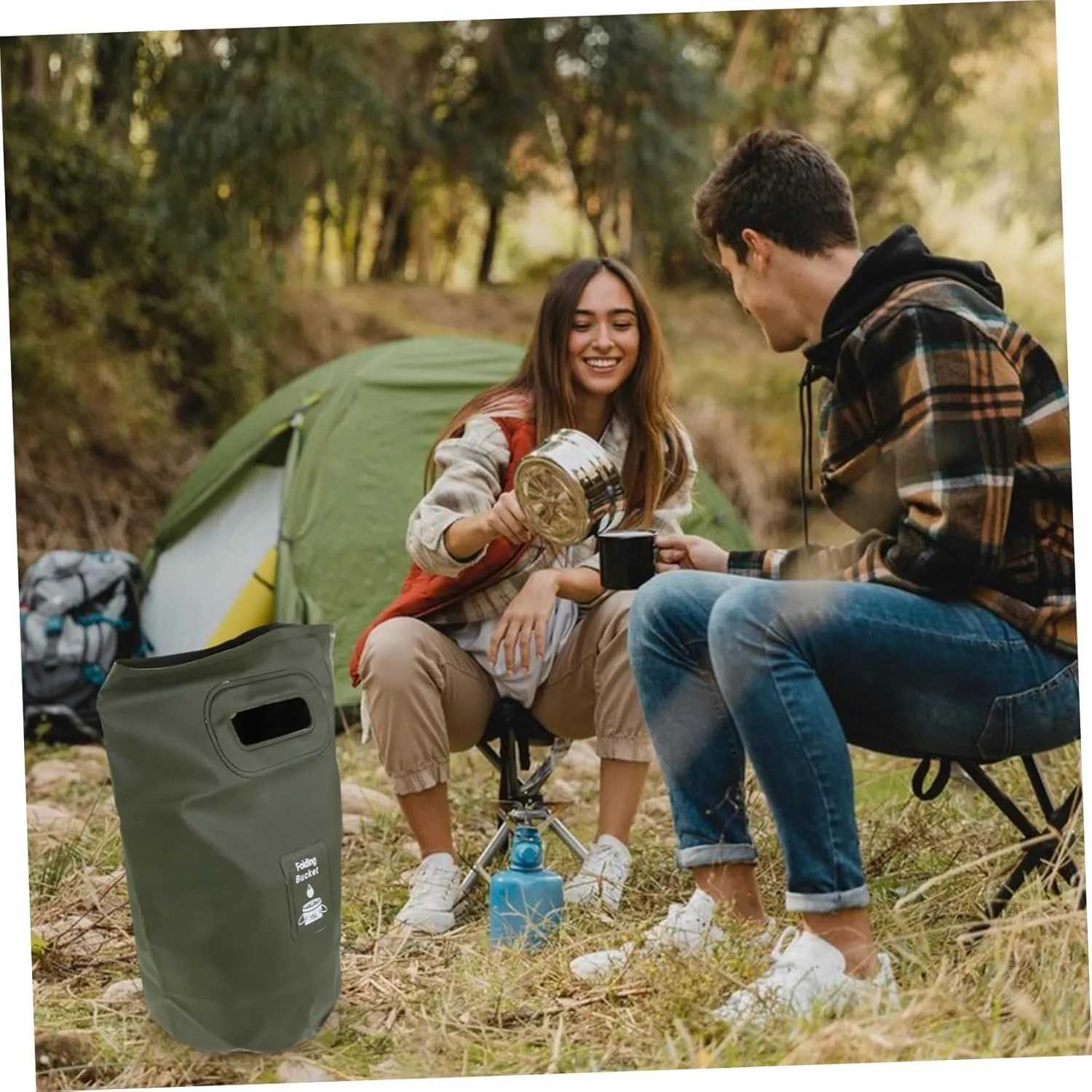 VANZACK Collapsible Camping Trash Bin 15l Outdoor Folding Bucket Versatile Water Container for Camping Bbq Beach