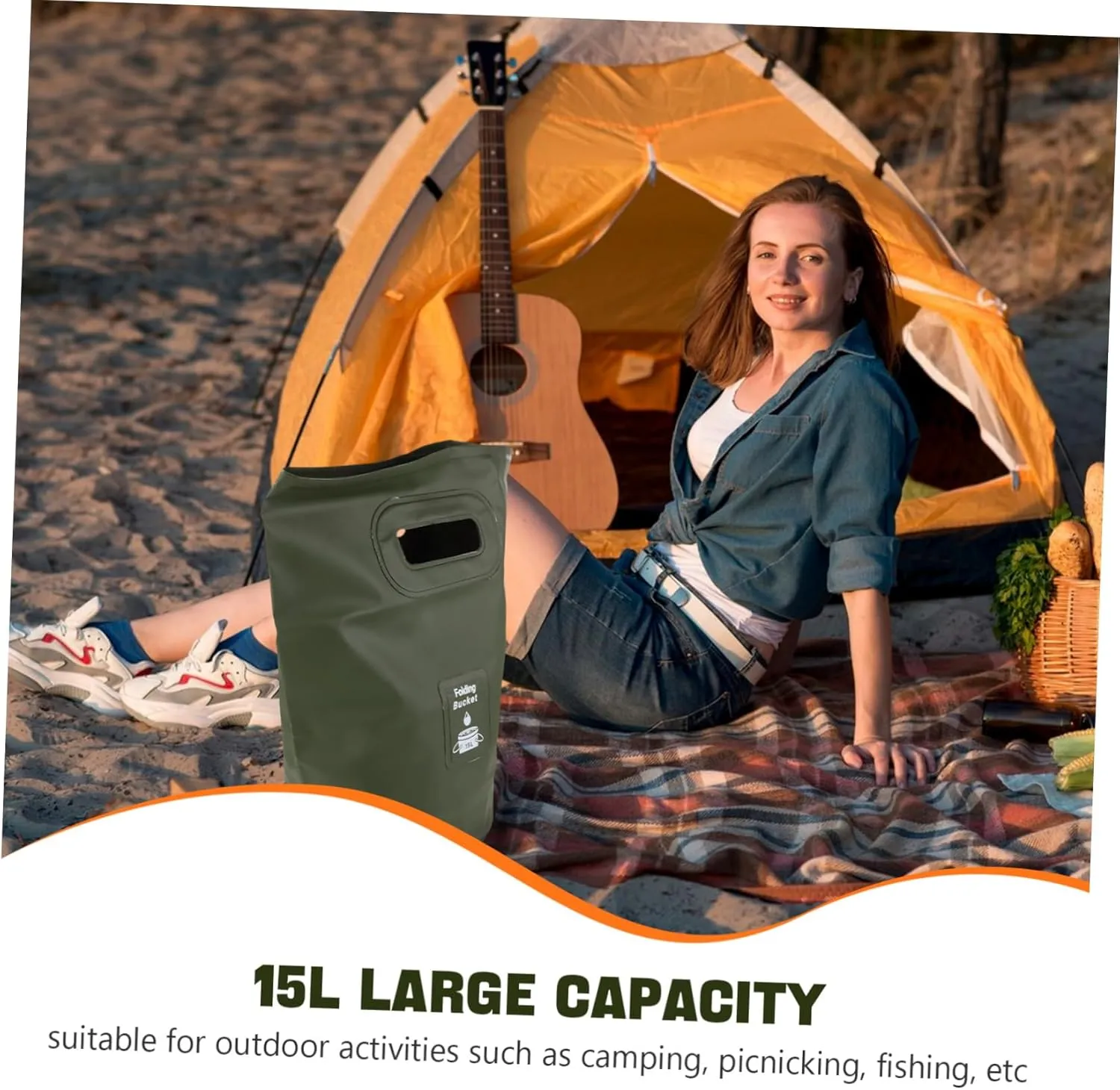 VANZACK Collapsible Camping Trash Bin 15l Outdoor Folding Bucket Versatile Water Container for Camping Bbq Beach