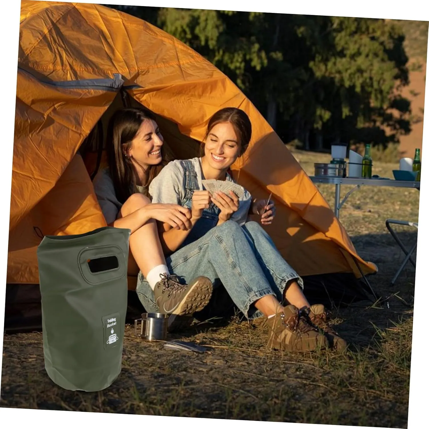 VANZACK Collapsible Camping Trash Bin 15l Outdoor Folding Bucket Versatile Water Container for Camping Bbq Beach