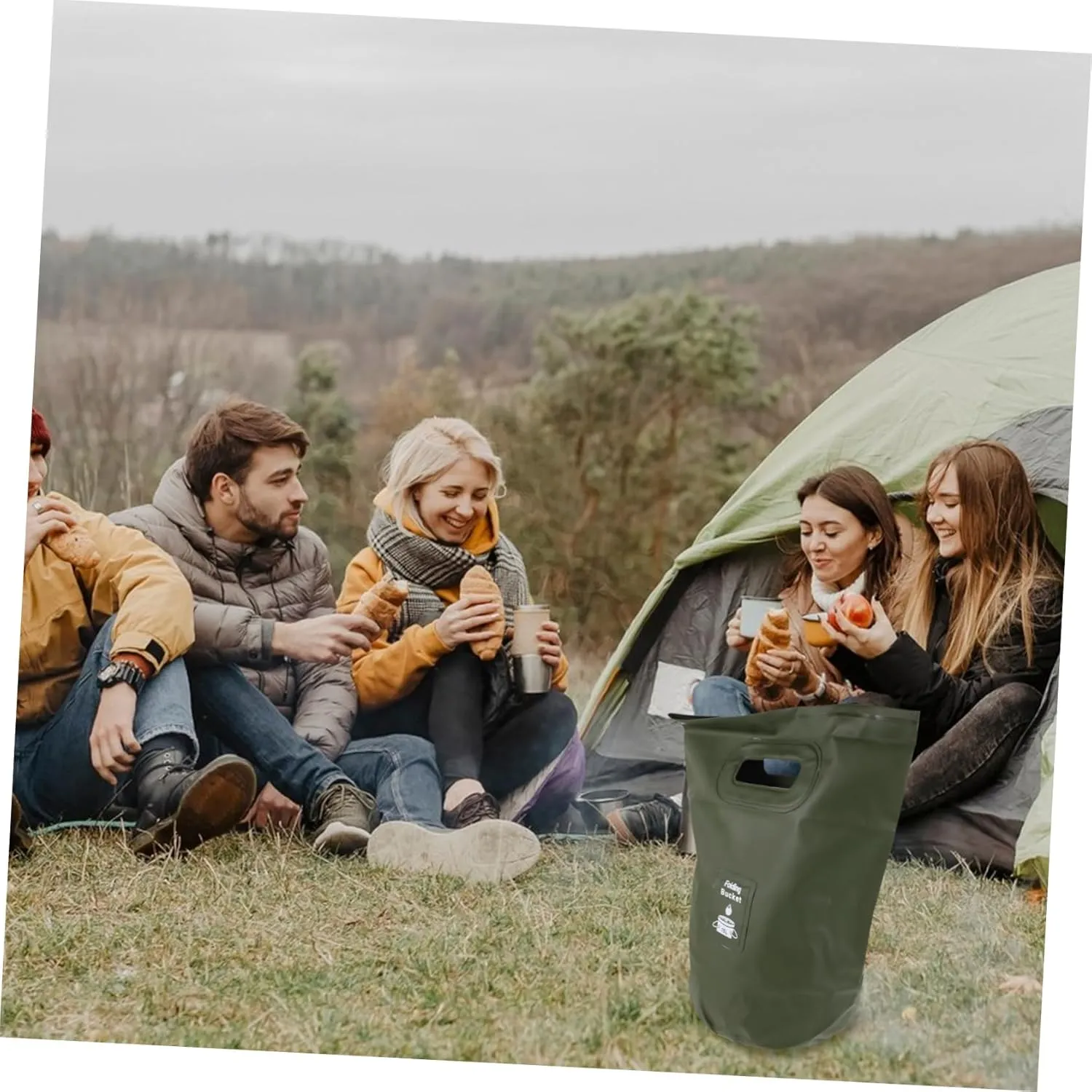 VANZACK Collapsible Camping Trash Bin 15l Outdoor Folding Bucket Versatile Water Container for Camping Bbq Beach