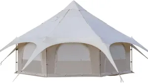 VejiA Camping Tent Cotton Tent Pyramid Tent Multi-Person Family Glamping Tent Double Layer Large Waterproof Tents for 8-10 Person, 450X450X280CM, Beige