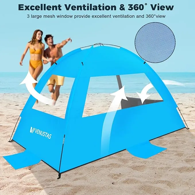 Venustas Beach Tent Sun Shelter for 3/4-5/6-7/8-10 Person, UPF 50  UV Protection Beach Canopy, Lightweight and Easy Setup Cabana, Portable Beach Shade Tent