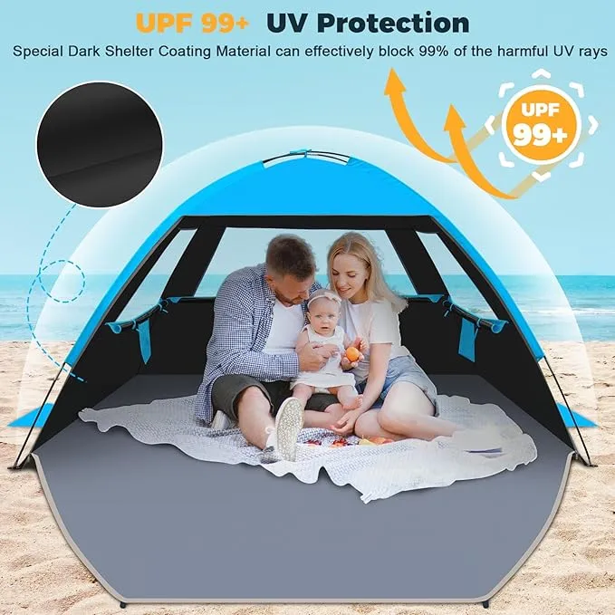 Venustas Beach Tent Sun Shelter for 3/4-5/6-7/8-10 Person, UPF 50  UV Protection Beach Canopy, Lightweight and Easy Setup Cabana, Portable Beach Shade Tent