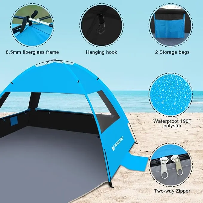 Venustas Beach Tent Sun Shelter for 3/4-5/6-7/8-10 Person, UPF 50  UV Protection Beach Canopy, Lightweight and Easy Setup Cabana, Portable Beach Shade Tent