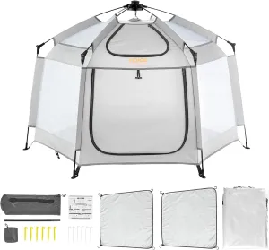 VEVOR Baby Playpen with Canopy, Indoor/Outdoor Portable Playpen for Babies and Toddler, Lightweight & Foldable, Pop Up Toddler Play Yard with 3 Sun-Shades & Travel Bag for Park Beach Home, 59.8"x59.8"