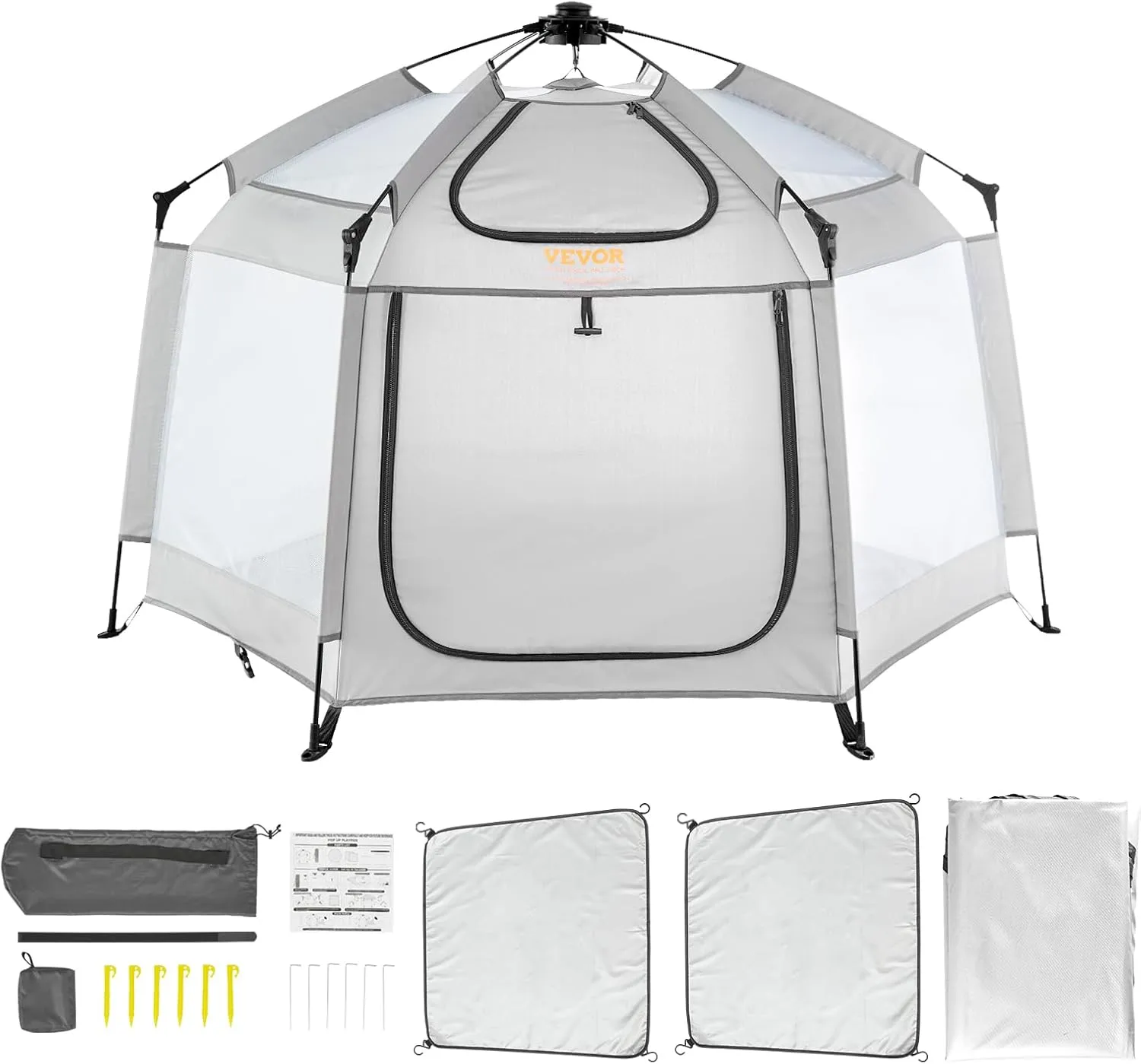 VEVOR Baby Playpen with Canopy, Indoor/Outdoor Portable Playpen for Babies and Toddler, Lightweight & Foldable, Pop Up Toddler Play Yard with 3 Sun-Shades & Travel Bag for Park Beach Home, 59.8"x59.8"