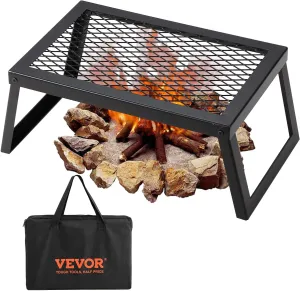 VEVOR Folding Campfire Grill, Heavy Duty Steel Mesh Grate, 18" Portable Camping Grates Over Fire Pit, Camp Fire Cooking Equipment with Legs Carrying Bag, Grilling Rack for Outdoor Open Flame Cooking