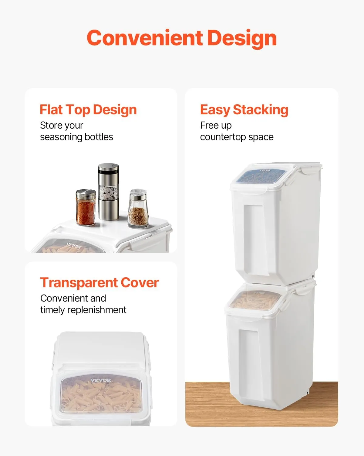 VEVOR Rice Storage Container, 4.5Gallon/20L x2 Capacity Large Dog Food Dispenser Bin, Kitchen Ingredient Grain Cereal Flour Bin, Pet food Containers with Wheels, 2 Measuring Cups, Airtight Lid, 2 Pack