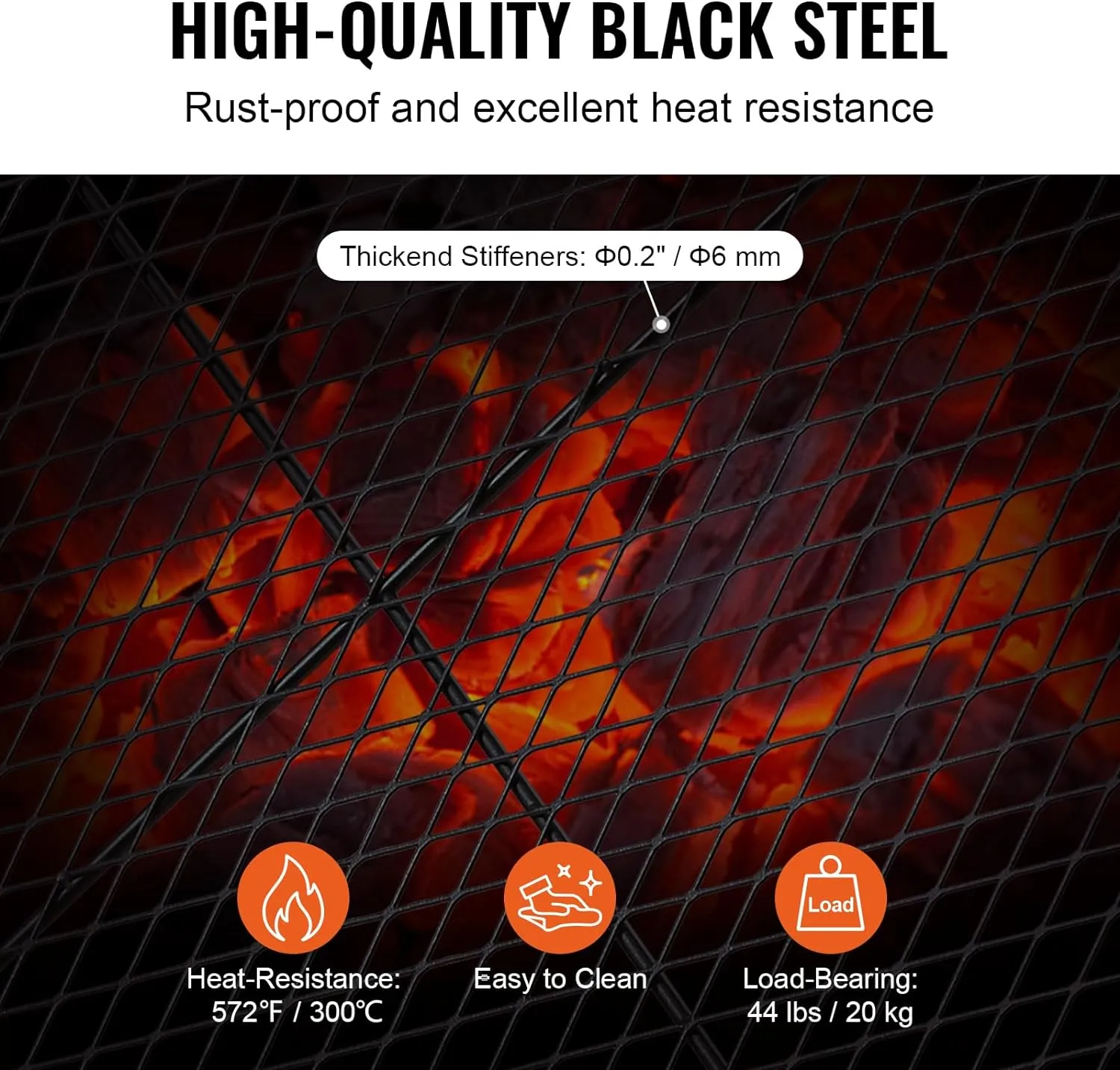 VEVOR X-Marks Fire Pit Grill Grate, Rectangle Cooking Grate, Heavy Duty Steel Campfire BBQ Grill Grid with Handle & Support X Wire, Portable Camping Cookware for Outside Party Gathering, 44 Inch Black