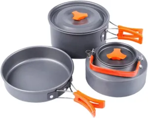 VICASKY Portable Camping Cooking Pot Set 3pcs Outdoor Cookware Kit Aluminum Alloy Cooker for 2-3 Person