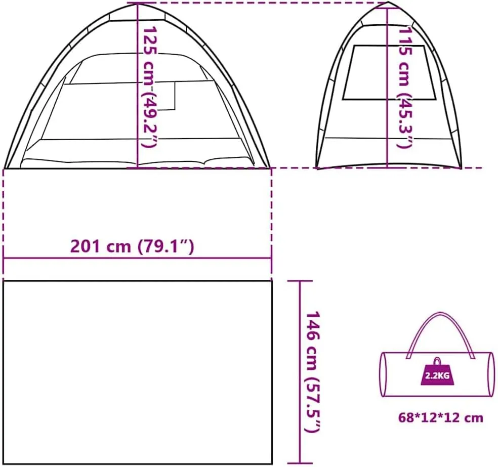 vidaXL Beach Tent 2-Person, Outdoor Shelter, Camping Tent for Garden Patio, Backpacking Tent, Beach Canopy, Gray Quick Release Waterproof
