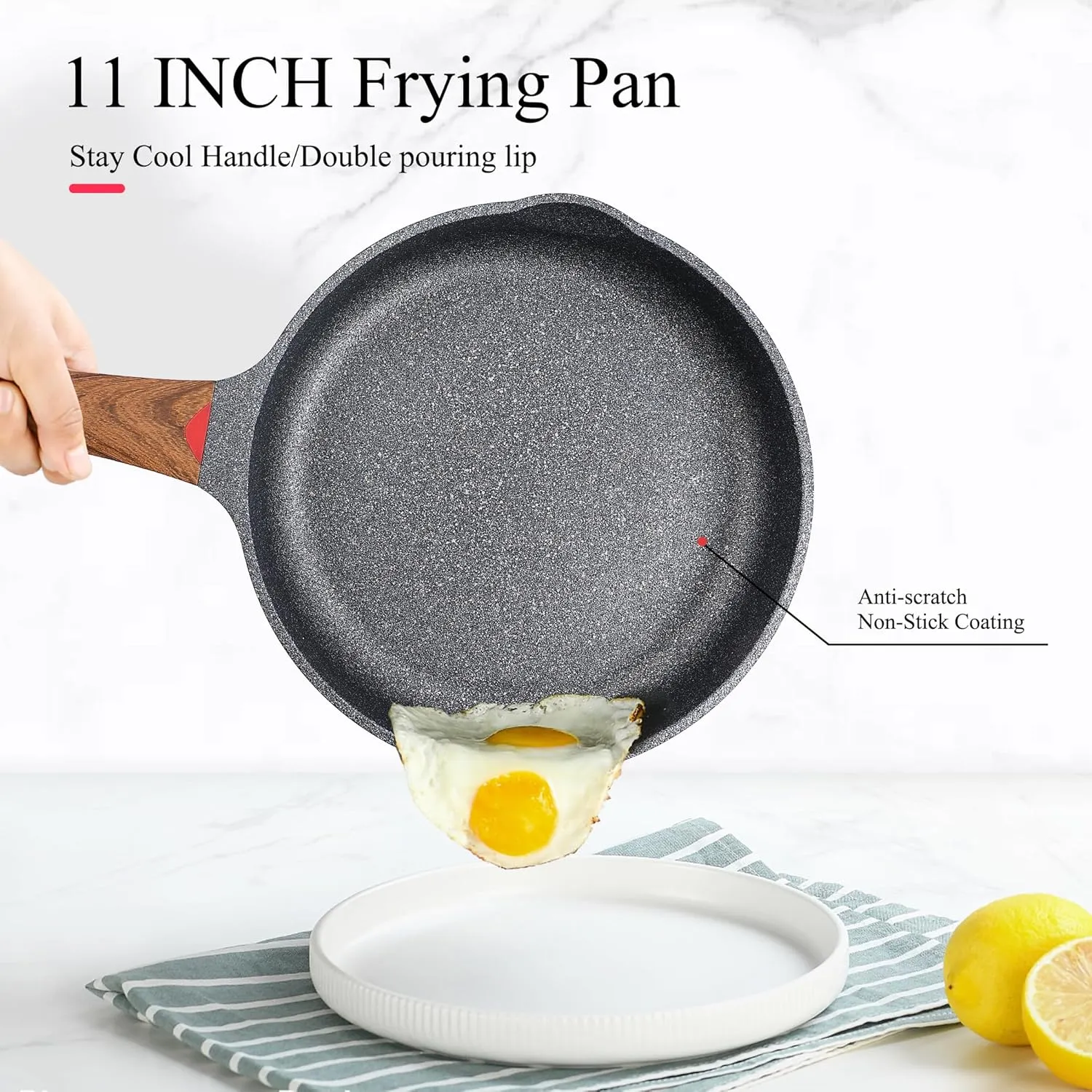 Vinchef 11" Non Stick Frying Pans, Skillet with Lid Used for All Stoves, Induction Non Toxic Cookware, Cooking Pans Nonstick Capable of Kitchen