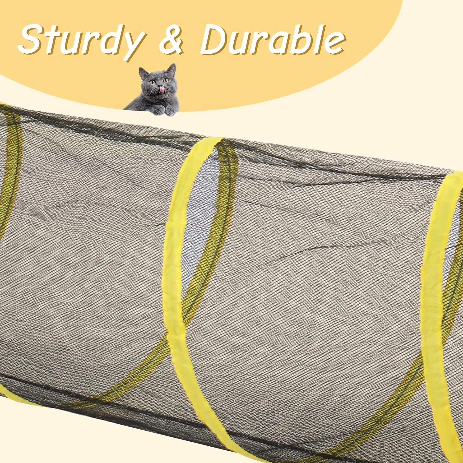 VINGLI Cat Tunnel, Portable Kitten Tent, Indoor & Outdoor Collapsible Enclosure, Large Catio, Outdoor Tunnels for Small Animals with Storage Bag (Black&Yellow, 5 in 1)