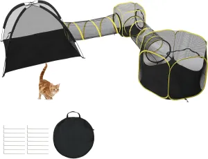 VINGLI Cat Tunnel, Portable Kitten Tent, Indoor & Outdoor Collapsible Enclosure, Large Catio, Outdoor Tunnels for Small Animals with Storage Bag (Black&Yellow, 5 in 1)