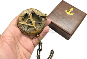 Vintage Brass Sundial Compass with Leather Case – Nautical Antique Design for Outdoor Adventures, Camping, Hiking, and Direction Finding for Explorers