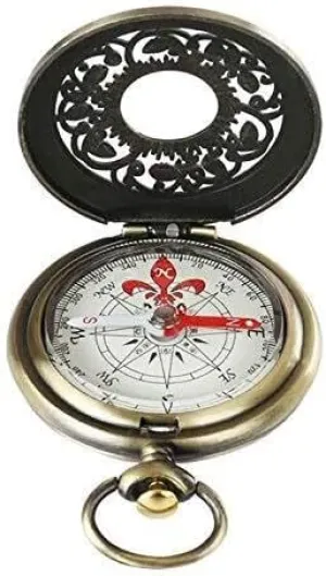 Vintage Bronze Compass Pocket Watch Design – Retro Metal Portable Compass with Keychain for Outdoor Hiking and Navigation