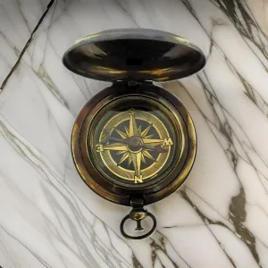 Vintage Pocket Compass with Push Button – 2-Inch Brass Antique Maritime Compass – Nautical Collectible with Lid – Vintage Look for Hiking, Camping, Navigation, Gift