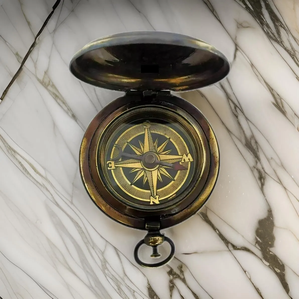 Vintage Pocket Compass with Push Button – 2-Inch Brass Antique Maritime Compass – Nautical Collectible with Lid – Vintage Look for Hiking, Camping, Navigation, Gift