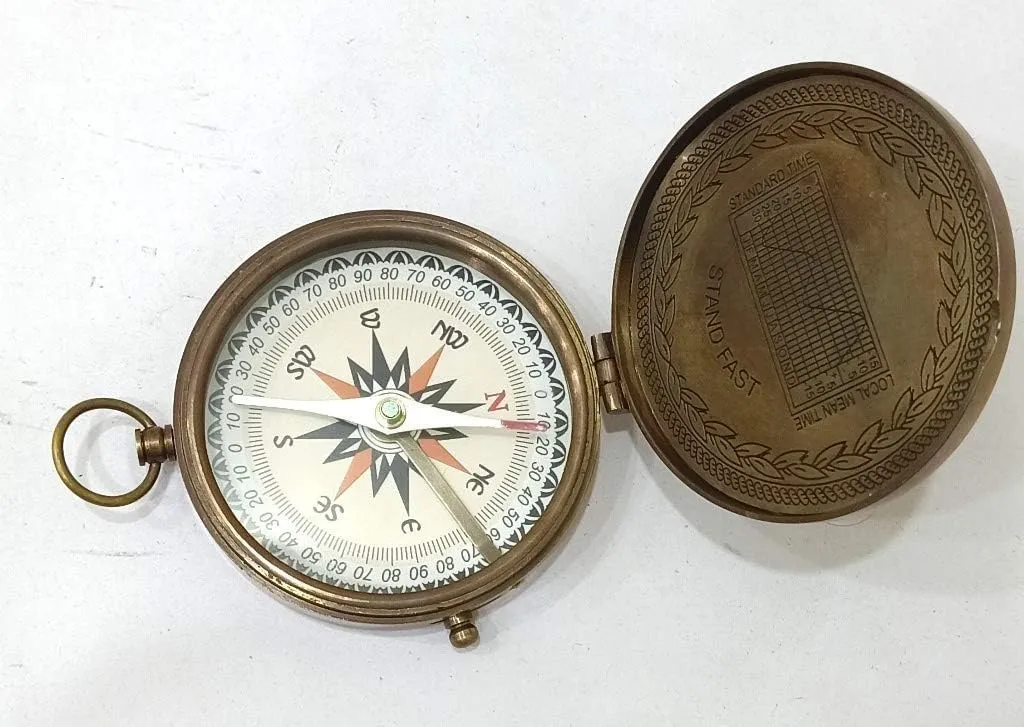 Vintage Style Brass Pocket Compass, Antique Nautical Navigation Tool, 3 Inch, with Protective Case