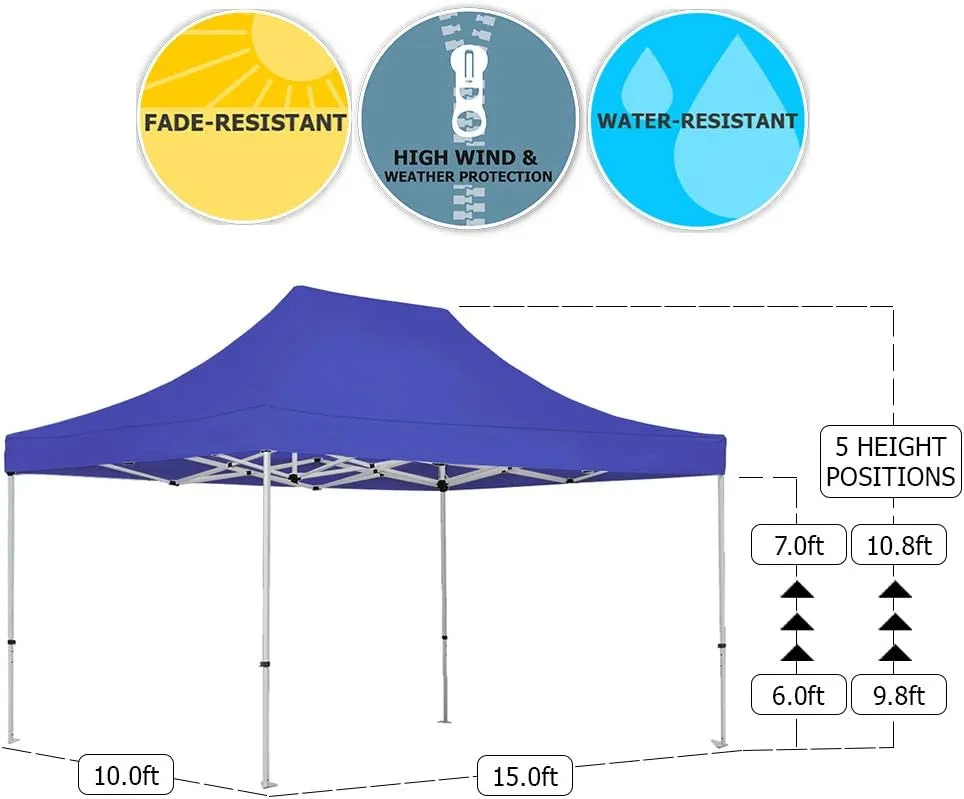 Vispronet 10x15 Instant Canopy Tent – Durable Steel Frame with Water-Resistant Polyester Fabric Top – Heavy Duty Wheeled Canopy Bag and Stake Kit Included (Blue)