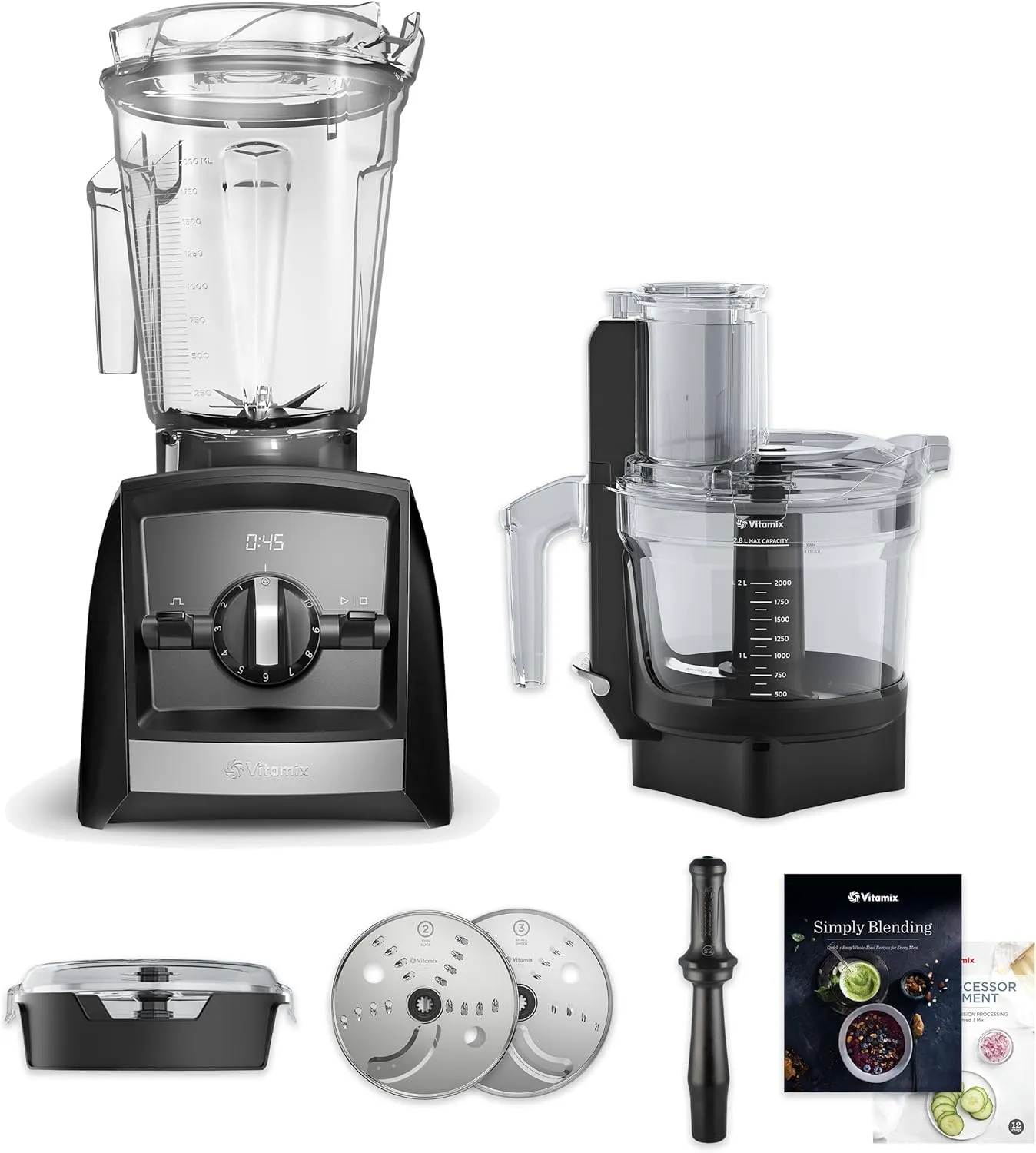Vitamix Ascent Series A2300 SmartPrep Kitchen System with Food Processor Attachment, 64-ounce Low-Profile Container with SELF-DETECT, Black