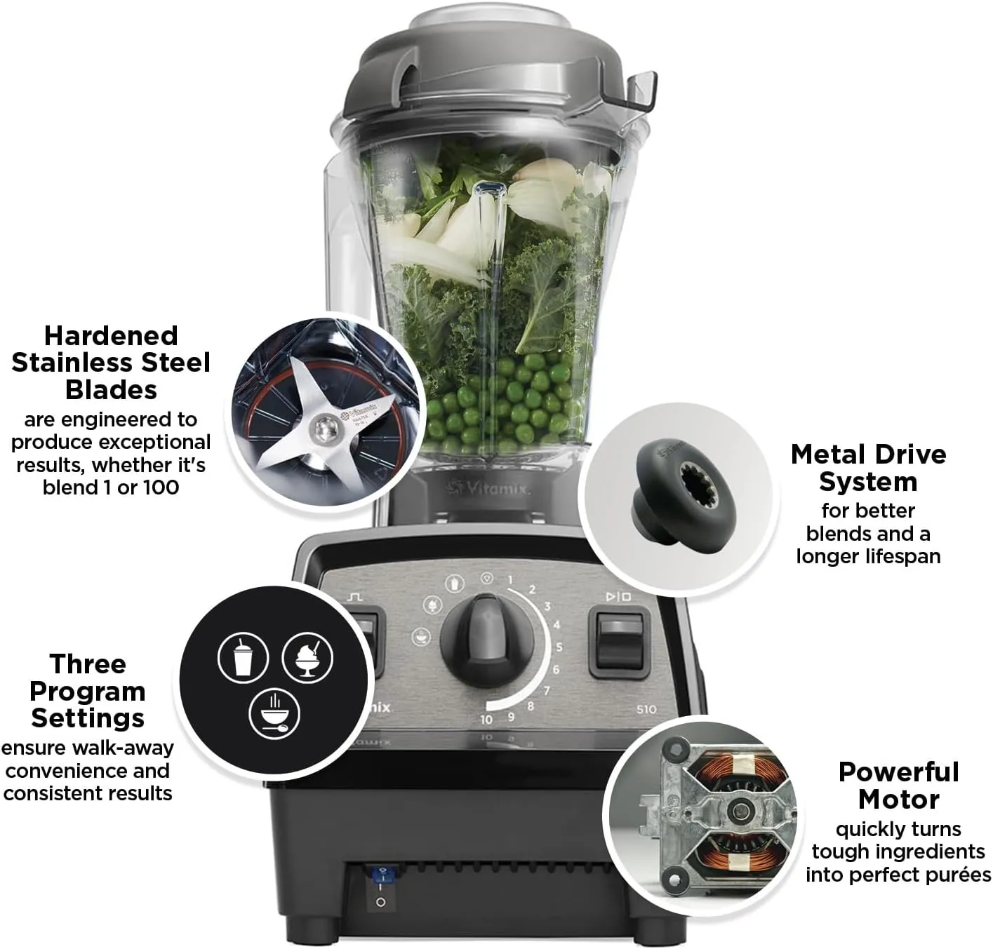 Vitamix Propel 510 Propel Blender with Pre-set Blending Programs, Professional-Grade, 48-oz Capacity, White