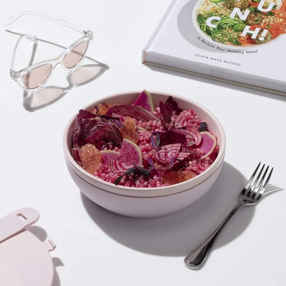 W&P Porter Bowl Lunch Container w/ Protective Non-slip Exterior, Blush 1 Liter | Lid & Snap-tight Silicone Strap | Food Storage, Bento Box, Meal Prep | BPA-Free Ceramic