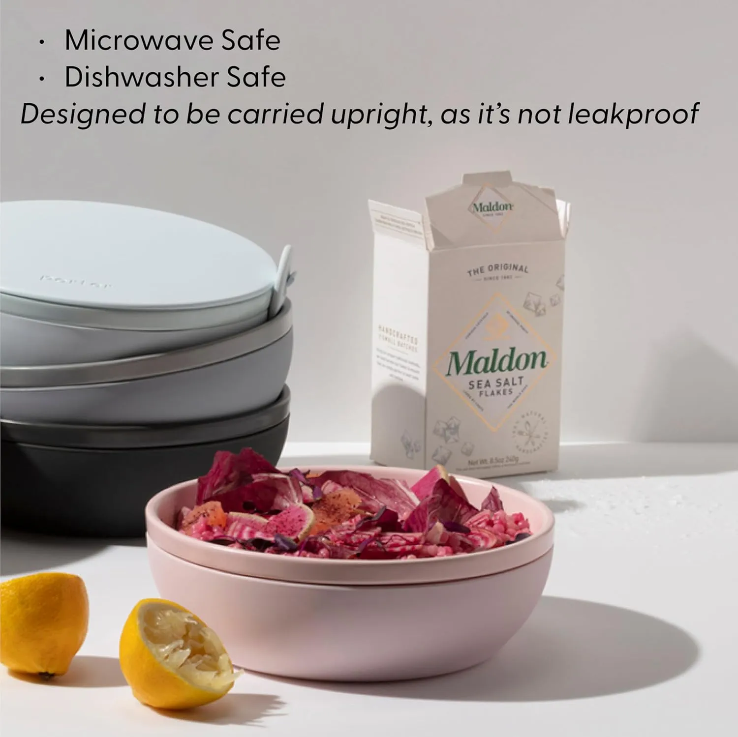 W&P Porter Bowl Lunch Container w/ Protective Non-slip Exterior, Blush 1 Liter | Lid & Snap-tight Silicone Strap | Food Storage, Bento Box, Meal Prep | BPA-Free Ceramic