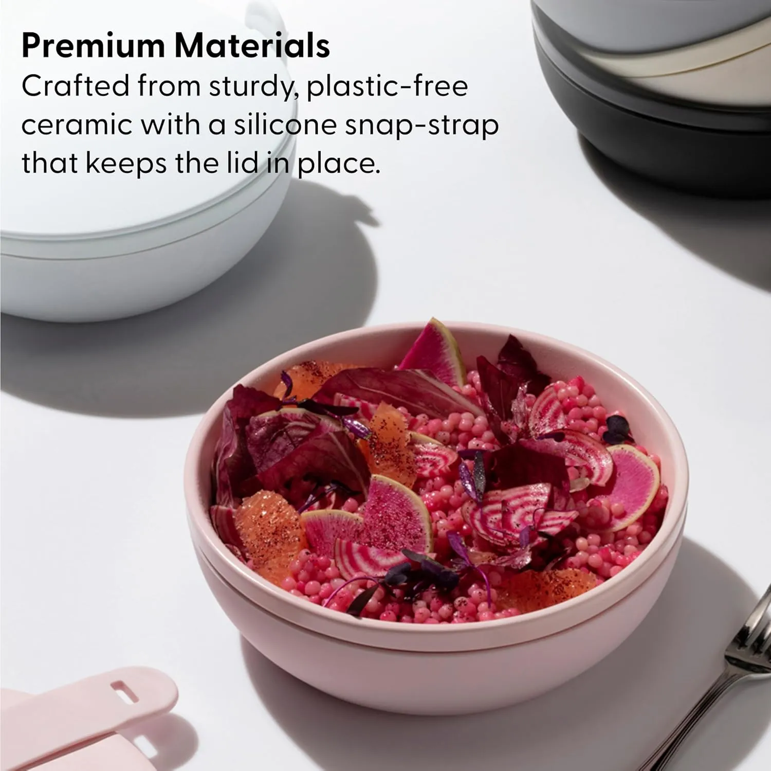W&P Porter Bowl Lunch Container w/ Protective Non-slip Exterior, Blush 1 Liter | Lid & Snap-tight Silicone Strap | Food Storage, Bento Box, Meal Prep | BPA-Free Ceramic