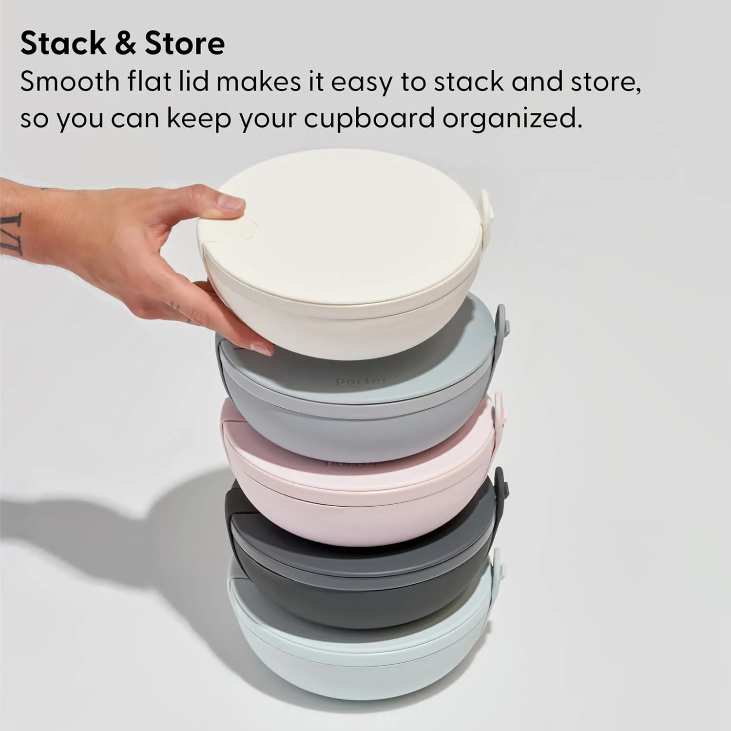 W&P Porter Bowl Lunch Container w/ Protective Non-slip Exterior, Blush 1 Liter | Lid & Snap-tight Silicone Strap | Food Storage, Bento Box, Meal Prep | BPA-Free Ceramic
