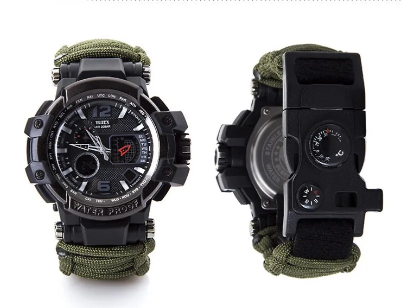 War wolf 2 mechanic outdoor survival survival bracelet life-saving multi-function knife buckle umbrella rope watch waterproof compass