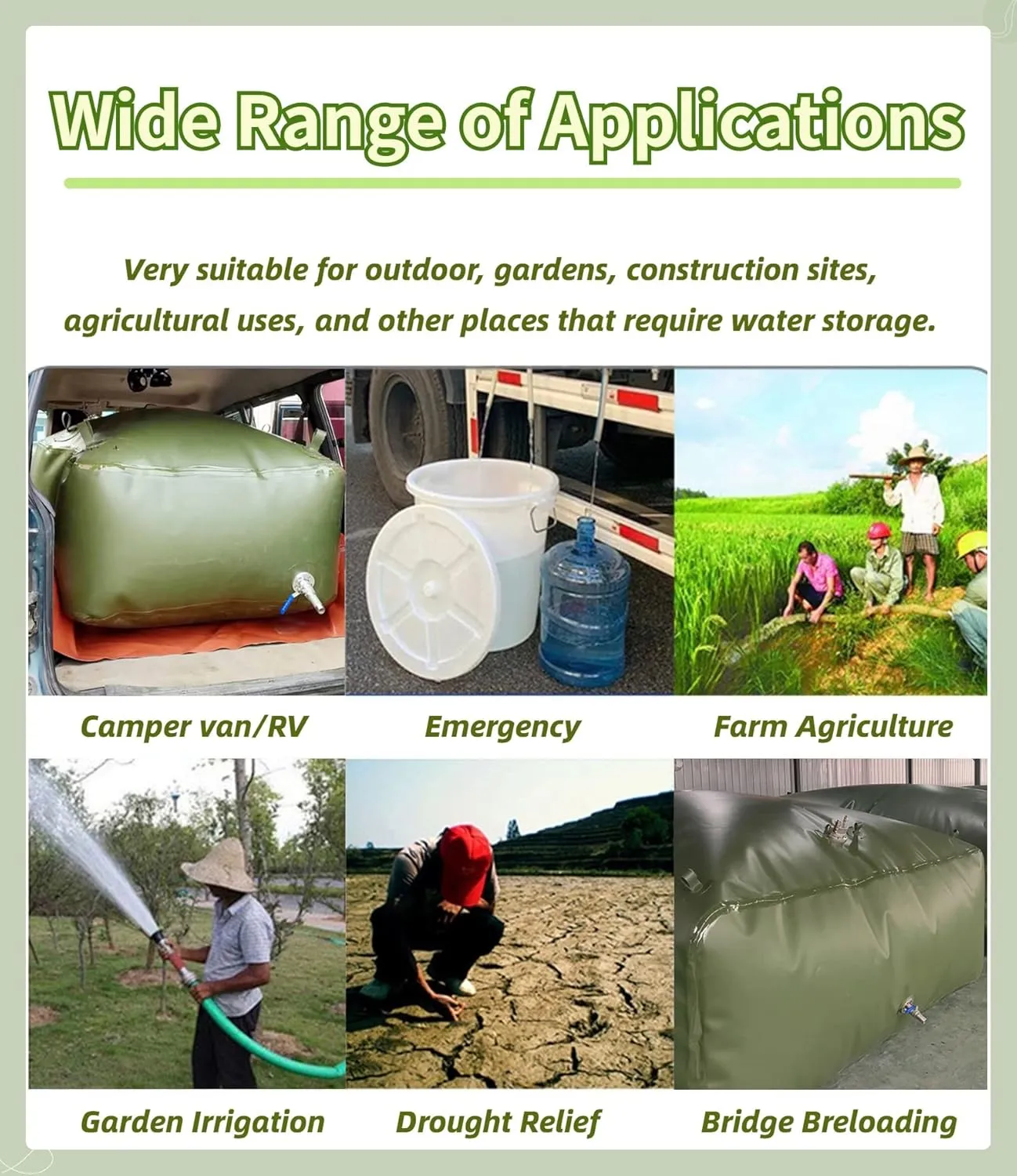 Water Bladder Storage Containers,50/100/200/500/600/800/1000/1500/2000,Agricultural Emergency Large Capacity Collapsible Water Container(3x2x1m/6000L/1585gallon)