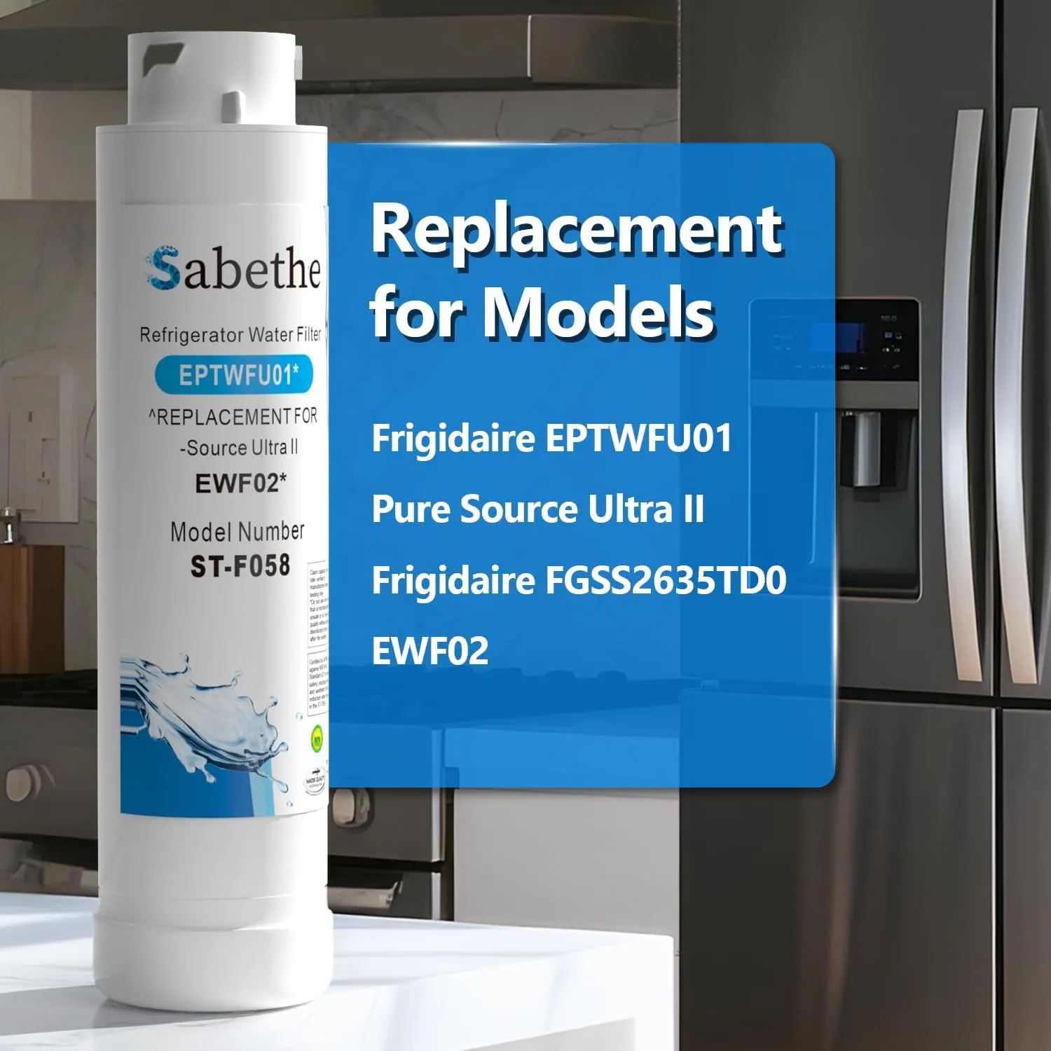 Water Filter Replacement for EPTWFU01, Pure Source Ultra II, FGSS2635TD0, FPBC2277RF0, EWF02, white (4 Count Pack Of)