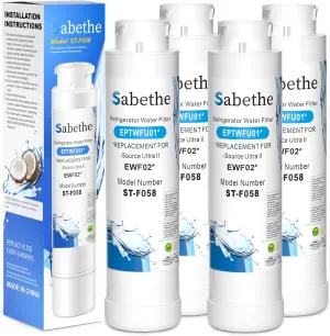 Water Filter Replacement for EPTWFU01, Pure Source Ultra II, FGSS2635TD0, FPBC2277RF0, EWF02, white (4 Count Pack Of)