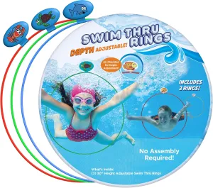Water Sports Swim Thru Rings: 3-Pack 30-Inch Collapsible Rings, Depth Adjustable Pool Toys for Swimming Pool - Essential Water Toys and Pool Accessories for Summer Fun, Assorted Pack