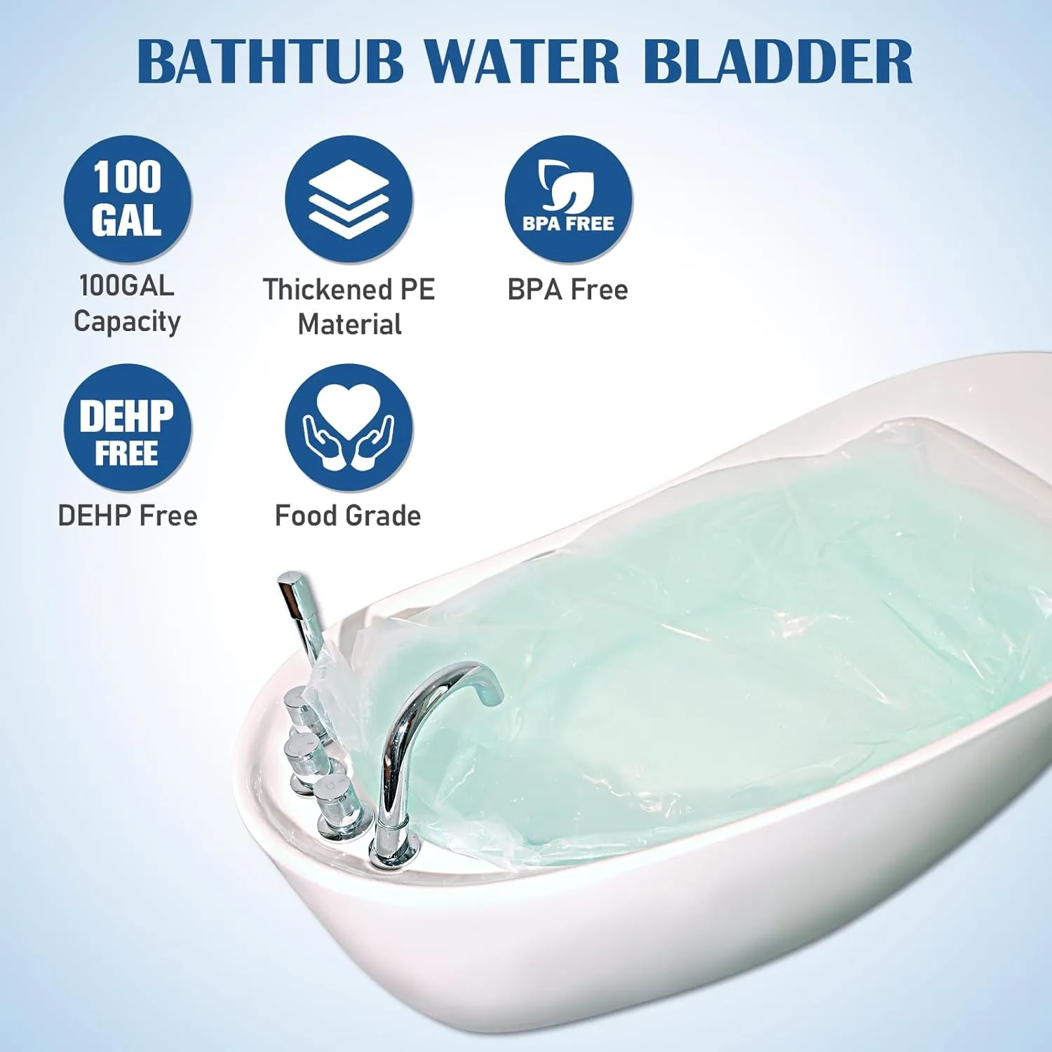 Water Storage Bladder Bathtub Drinking Water Bag Food-Grade Storage Emergency Drinking Water Container, Comes with Hand Pump,Disaster and Hurricane Survival (100 Gallon) (1pcs)