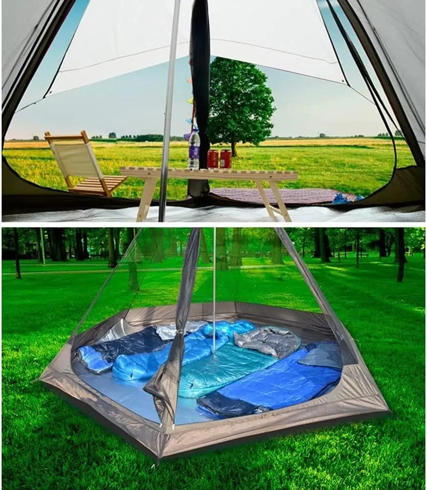Waterproof Camping Pyramid Teepee Tent Adult Tent Waterproof Double Layers Indian Tent Yurt Tent Tower Post Bell Tent for Outdoor Family Trip, Black