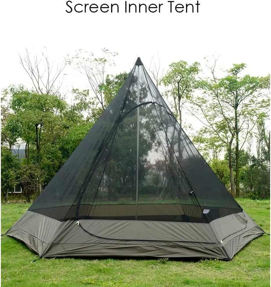 Waterproof Camping Pyramid Teepee Tent Adult Tent Waterproof Double Layers Indian Tent Yurt Tent Tower Post Bell Tent for Outdoor Family Trip, Black