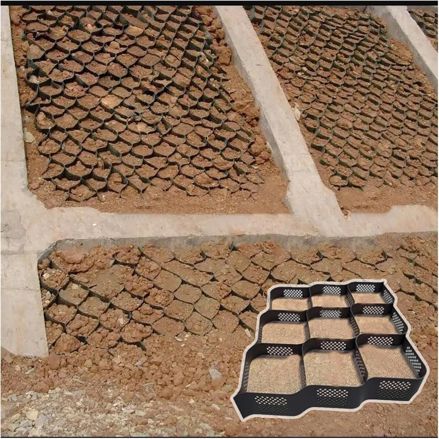 WDJBPSH 5cm Deep Embankment Protection Geocells Grid Paver, Black Honeycomb Ground Support Mesh for Ground Reinforcement/Erosion Control, Load - 800kg(1x4m)