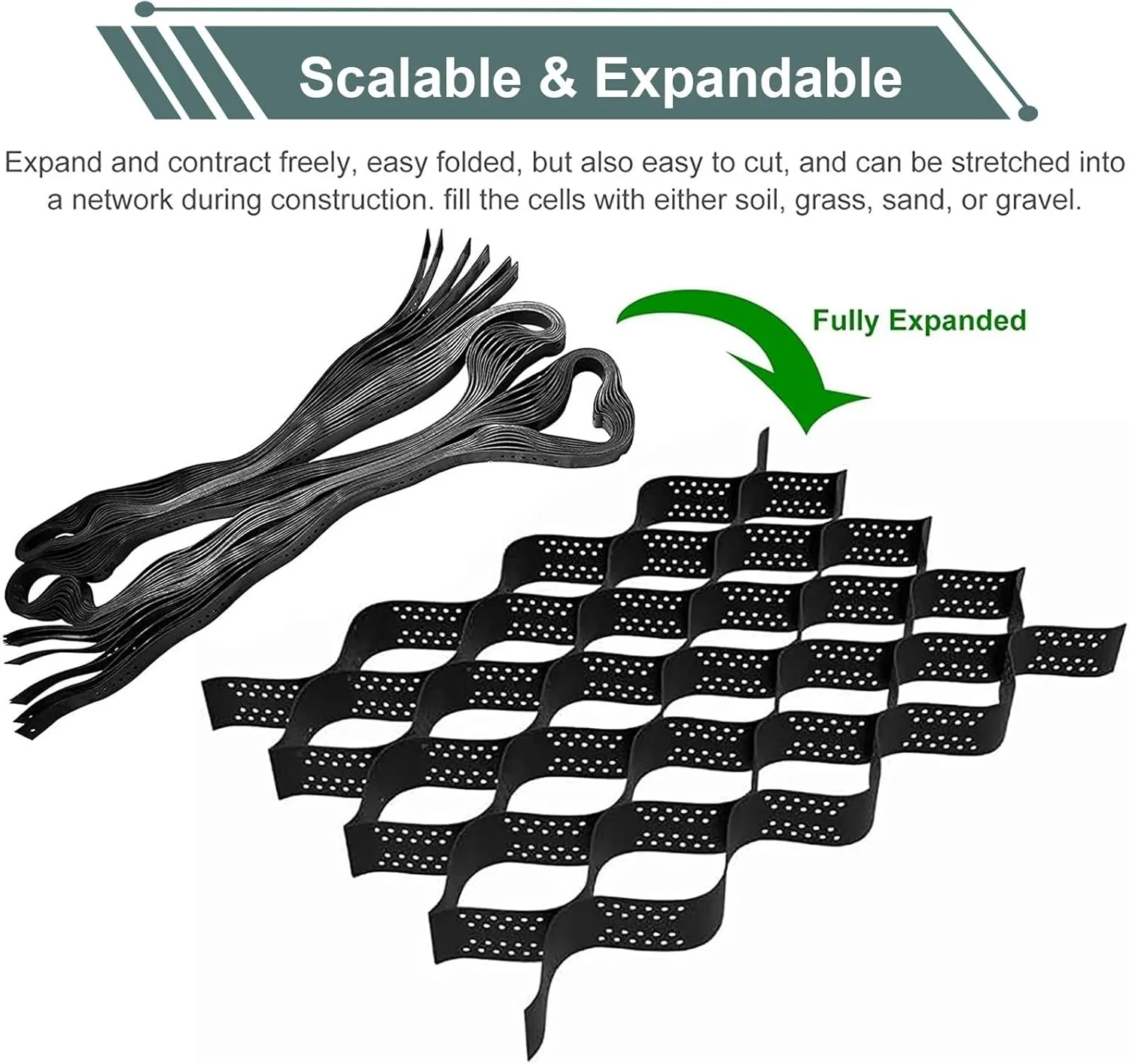 WDJBPSH 5cm Deep Embankment Protection Geocells Grid Paver, Black Honeycomb Ground Support Mesh for Ground Reinforcement/Erosion Control, Load - 800kg(1x4m)