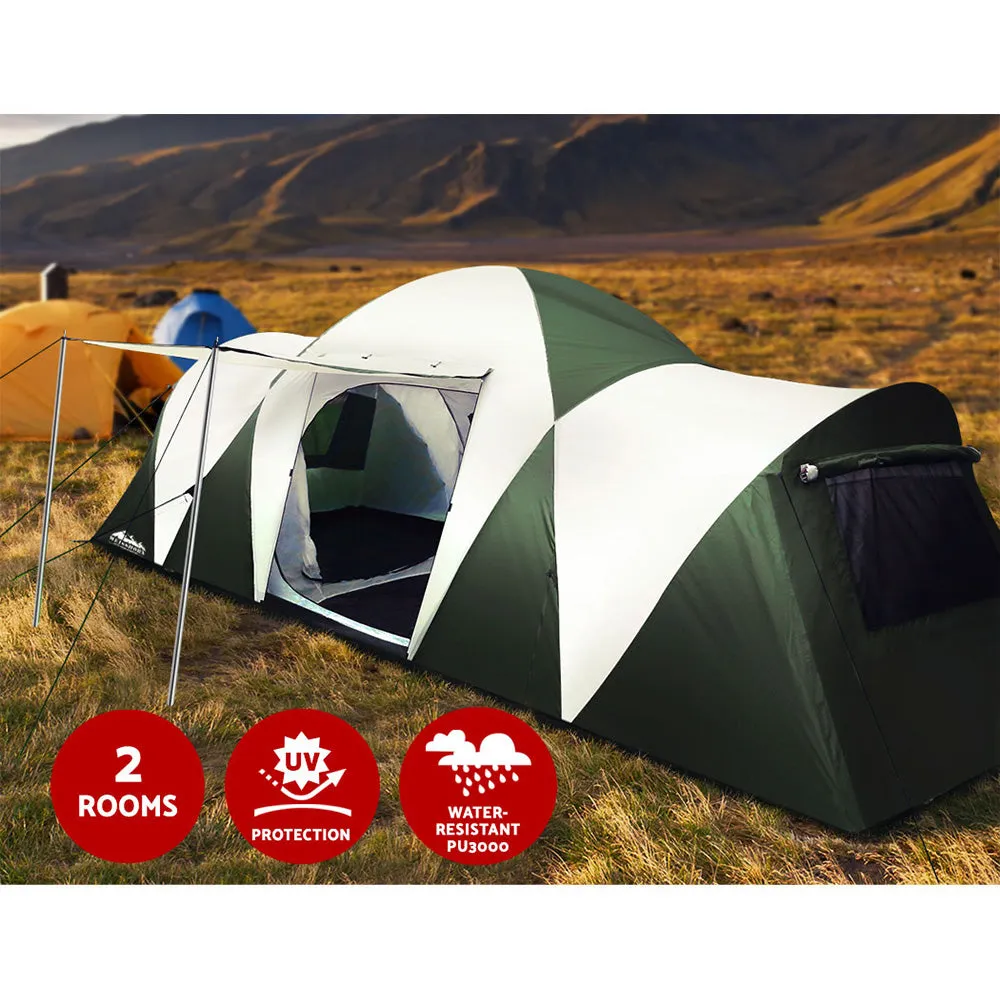Weisshorn Family Camping Tent 12 Person Hiking Beach Tents (3 Rooms) Green-TAS_Rural
