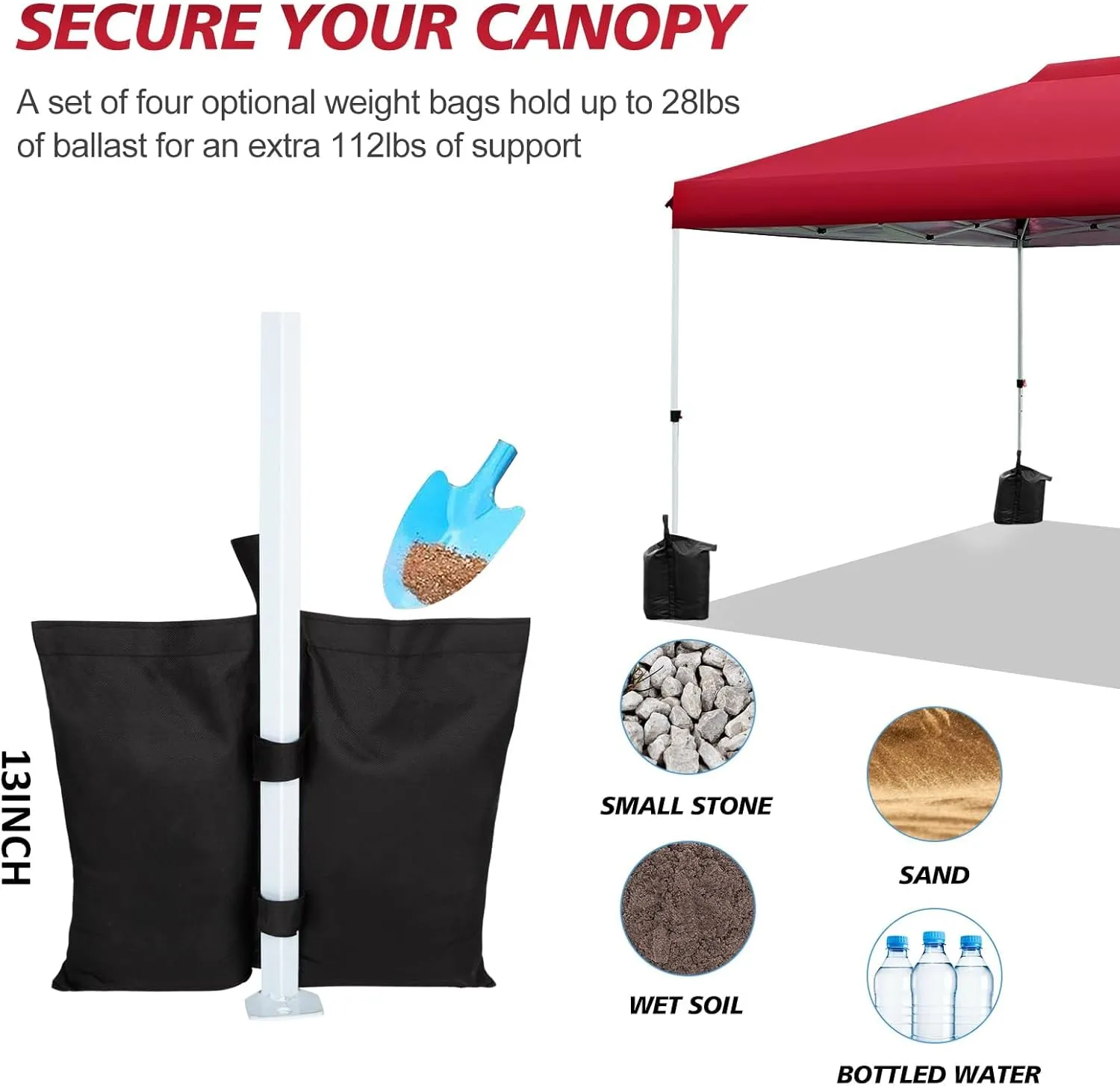 WEIZE 10x10 pop up Canopy Tent, One-Button Push Setup, Adjustable Height pop up Gazebo, Instant Portable Shelter, 4 Weight Bags, Sun Shade for Events & Camping, Silver Coated Top,Red